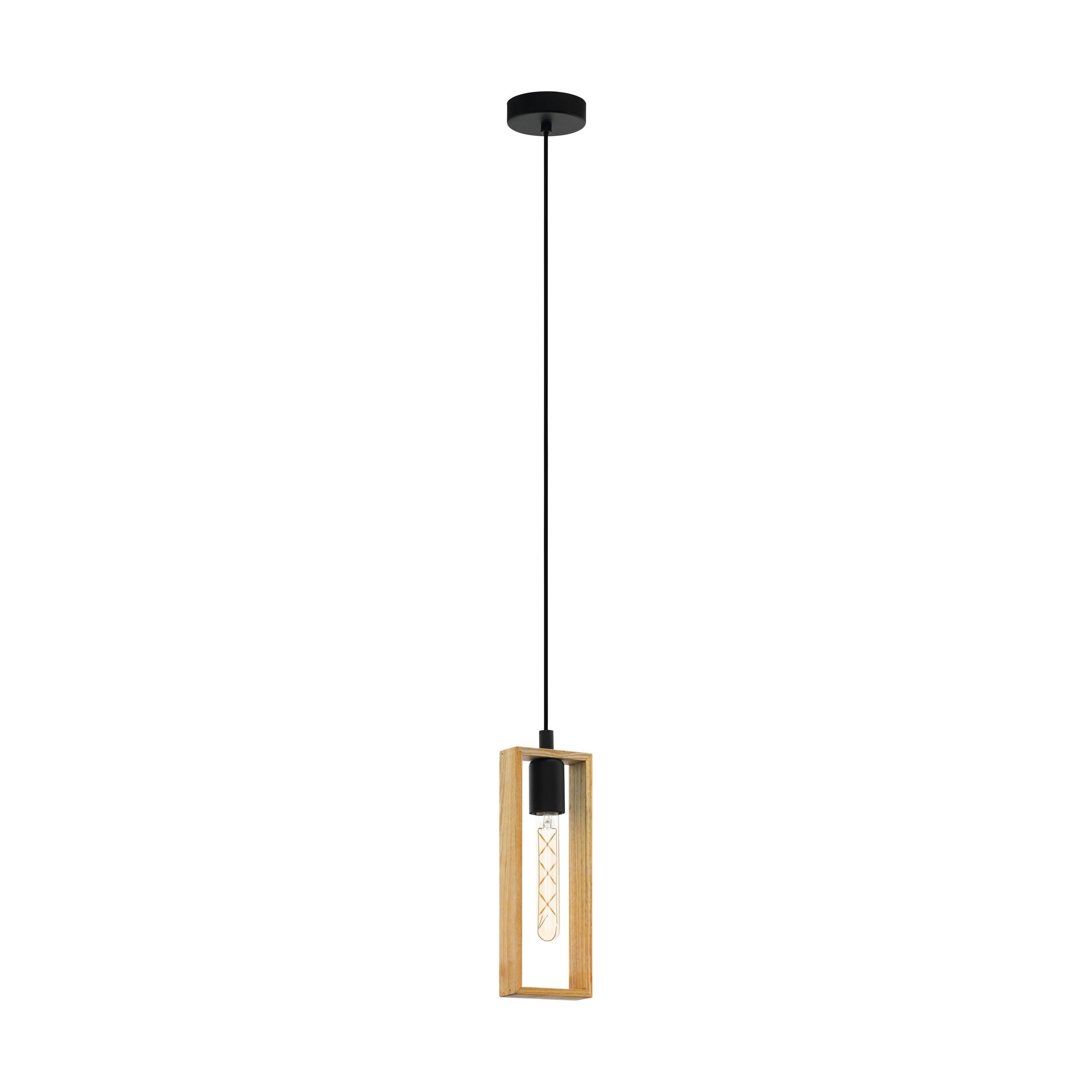 Eglo Pendant Lamp Littleton, 1-Light Vintage Pendant in Industrial Style, Retro Hanging Lamp Made of Steel and Wood, Colour: Black, Brown, Socket: E27