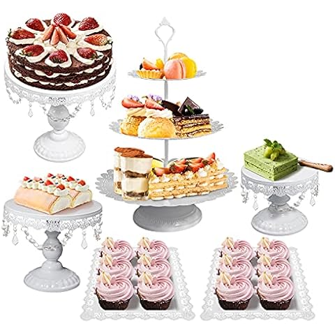 Kuchen Steht Set Metall Antike Cupcake Stehen Pastry Trays Dessert Display Platte Geburtstag Party Hochzeitstorte Ständer Halter mit Kristall Anhänger und Perlen Cover