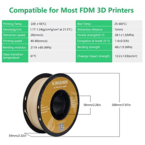 Image of Kingroon PLA 3D Printer Filament, Dimensional Accuracy + /- 0.02 mm, 1 kg Spool(2.2lbs), 1.75 mm,Wood
