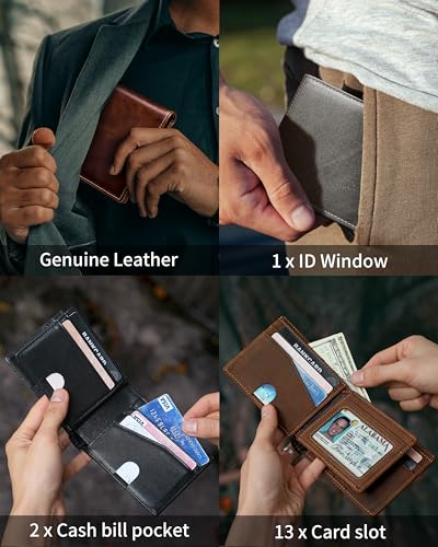Image of Artpaxy Mens Wallet Bifold Genuine Leather RFID Blocking Wallet for Men with 1 ID Windows 13 Card Holders 2 cash pockets 1 Gift Box