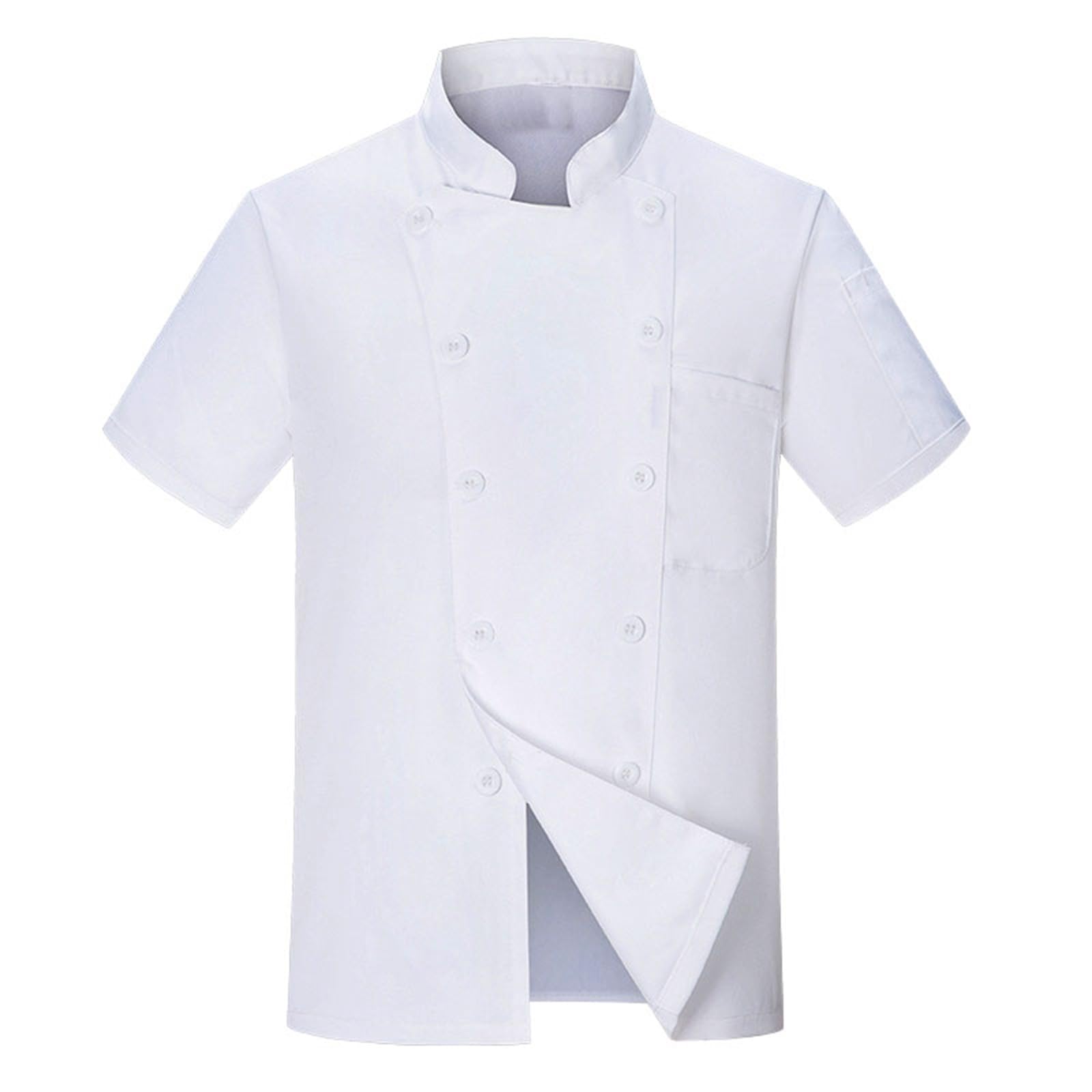 Mens Professional Chef Jacket Short Sleeve Chef Executive Classic Chef Coat Unisex Modern Fit WhiteBlack Grey Available with Cloth Covered Buttons Printed Top Sizes XS to 4XL