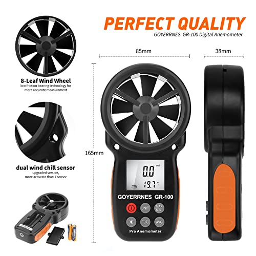 Image of Handheld Anemometer, Digital Wind Speed CFM Meter, HVAC Air Flow Velocity Tester, Outdoor Wind Chill & Wind Temperature Gauge for Drone Sailing Shooting
