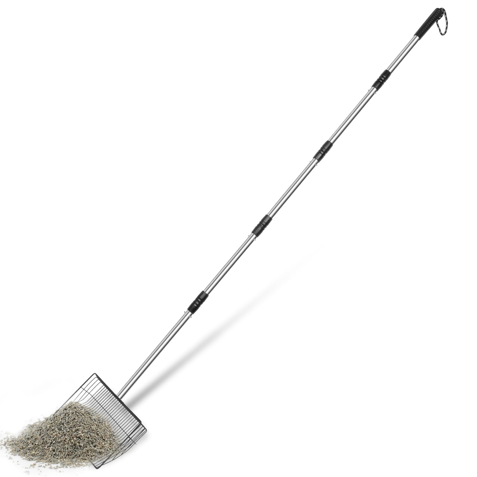 Metal Cat Litter Scoop with Adjustable Handle, Large Durable Poop Scoop, Efficient Chicken Poop Scooper for Cats Dogs Chicken, 5 Section Handle for Easy Sifting