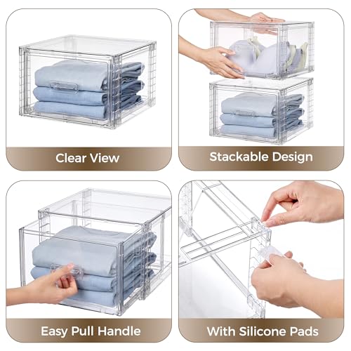 image for Vtopmart 2 Pack 18QT Clear Stackable Storage Drawers,Easily Assemble C