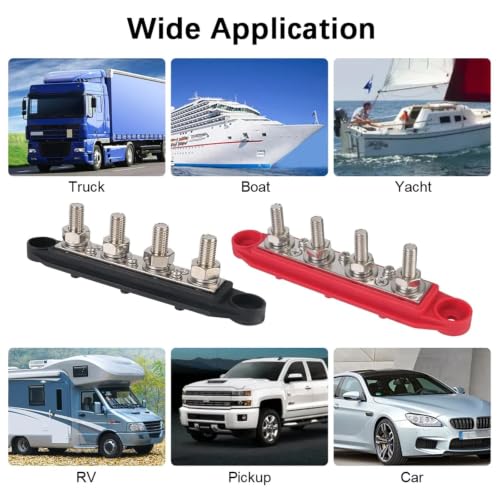 Barra colectora de 4 vías 48V 250A CC con pernos M8 y cubierta protectora roja para barcos y RV 7