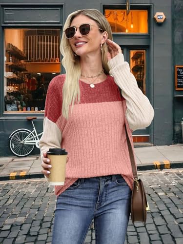 MixShe Womens Sweaters Color Block 2025 Fall Fashion Crewneck Tunic Tops S-XXL