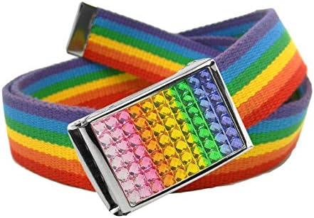 Build A Belt 1.25" Wide Rainbow Rhinestone Flip Top Belt Buckle with Canvas Web Belt (Girls Medium Rainbow)