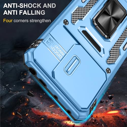 Image of Polycarbonate Slide Camera Cover with Ring Holder Mobile Phone Back Cover for Mi Redmi Note 13 Pro 5G (Blue)
