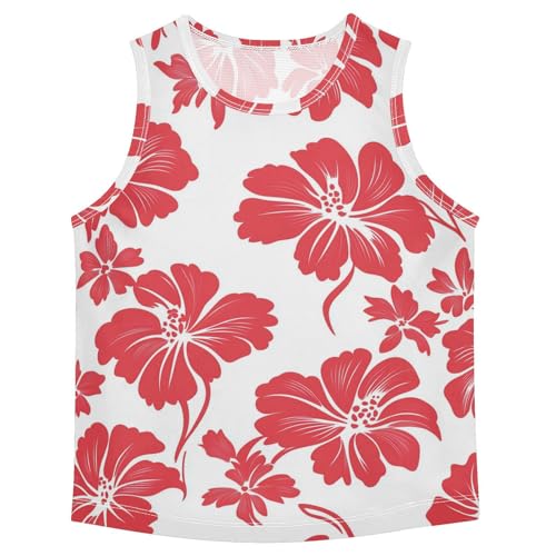 susiyo Red and White Hibiscus Floral Boys Sleeveless Tank Top Girls Athletic T Shirt