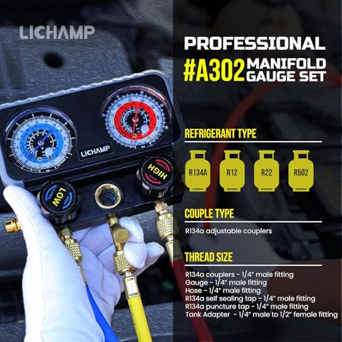 Manómetro Lichamp 3 vías para R134a R22 R12 R502 miniatura 2