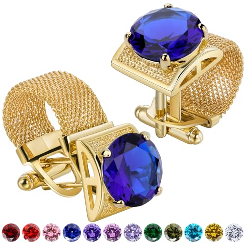 Birthstone Gold Tone Cufflinks for Men with Chain Shirt cuff ...