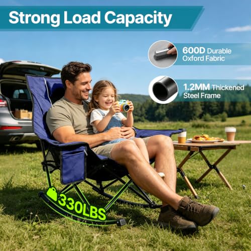 ZENPETIO Silla Plegable mecedora de camping con calefacción, Azul miniatura 6