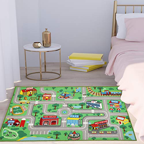 Image of Yincimar Kids Play Rug for Playroom 5.2x3.3 ft Town City Road Map Car Mat Play Mat Educational Learning Carpet Area Rug for Boy Girl Toddler Bedroom Playroom