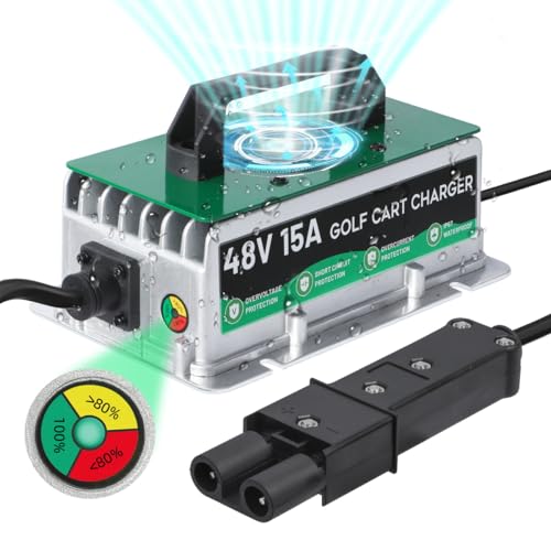 48 Volt Golf Cart Battery Charger for Yamaha G19-22 Models 15AMP Yamaha 48v Charger IP67 Waterproof Fully Automatic Smart Trickle Charging with 16Ft Cable for Lead-Acid Batteries
