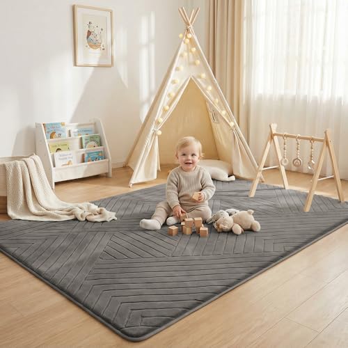Image of Baby Play Mat for Floor 1.3 inch Thick Foam Padded Area Rug 79x158 (Dark Grey) | Ultra Soft Kids Rug for Living Room Bedroom, Non-Slip Nursery Crawling Mat for Toddlers