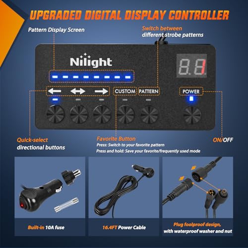 Image of Nilight 144 LED Strobe Traffic Advisor Light Bar Red with Controller | 2 in 1 Automotive Emergency Warning Flashing Police Windshield Lights Bars for Cars Tow Plow Trucks Construction Vehicles
