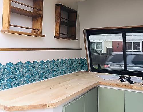 Image of WallDesign Blue Acrylic Shell Tile Sticker - 4ft x 9.75 inch Durable Surface Decoration Film for Kitchen, Cabinet, Table, Furniture, Wall, Bathroom, Door, Refurbishment