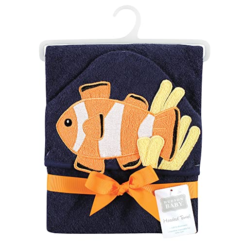 Image of Hudson Baby Unisex Baby Cotton Animal Face Hooded Towel, Clownfish, One Size