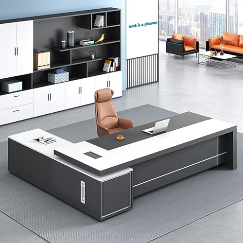 HOFMSX L字型エグゼクティブデスク、ホームオフィスHOFMSX、サイドキャビネット、モダンなライティングスタディデスク(右110インチ Lx71インチ W / 280x180cm)
