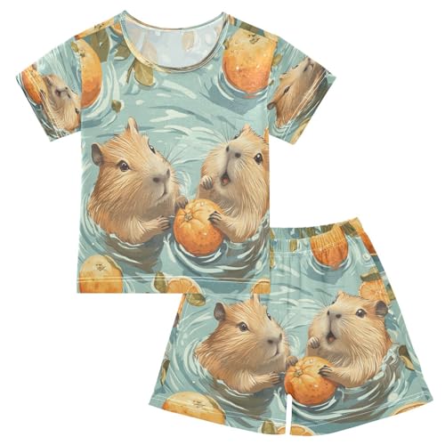 Pajama Sets Short Sleeve Cute Guinea Pigs Swimming Soft Cotton Summer Sleepwear 2 Piece PJS Size 5-14T