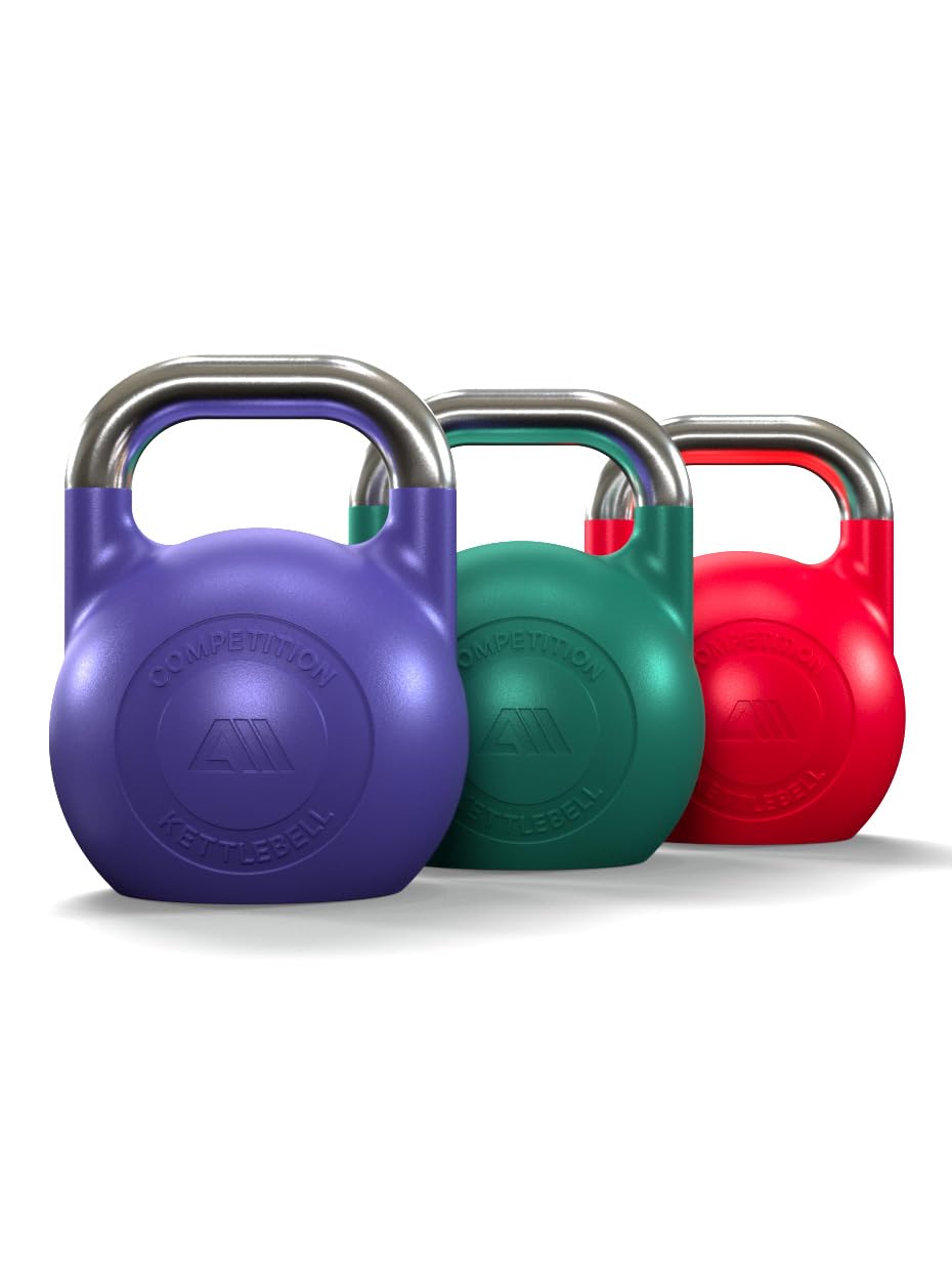 Atletica Set di kettlebell da competizione | Finisher | Kettlebell – 20 kg, 24 kg, 32 kg, in ghisa sferica, qualità da studio, logo discreto, codice colore competizione per una facile maneggevolezza