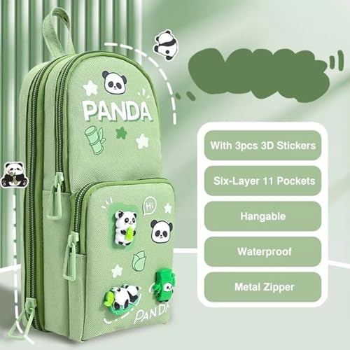 Image of Khasala Brothers Stylish Pencil Case 6 Layer with 3 Compartment Large Capacity Pen Pencil Pouch Multifunctional Pouch for School Kids Stationary Gift for Child (Green Panda Pencil Pouch)