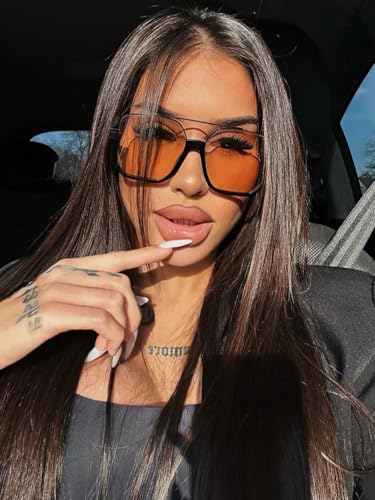 Image of GUVIVI Retro Oversized Aviator Sunglasses for Women Men Square Double Bridge Pilot Sun Glasses 70s Trendy Shades