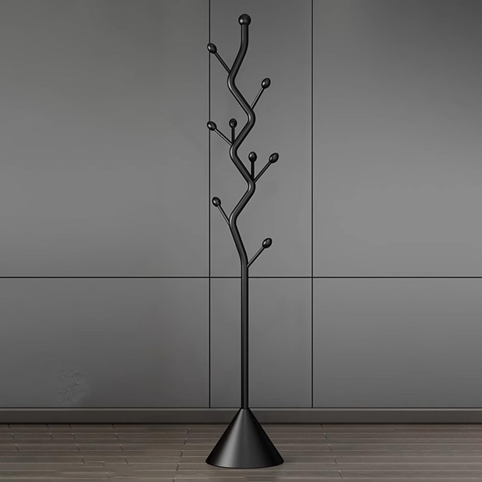 Slish - Perchero de acero al carbono de 28 x 28 x 183 cm, base de cono para chaquetas y ropa, color negro