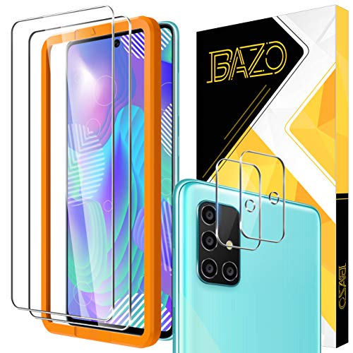 [2+2] BAZO 2 Pack Screen Protector Tempered Glass and 2 Pack Camera Lens Protector for Samsung Galaxy A71 5G / 4G [Anti-Scratch] [Alignment Easy Installation Frame] HD [Fit with Most Cases]
