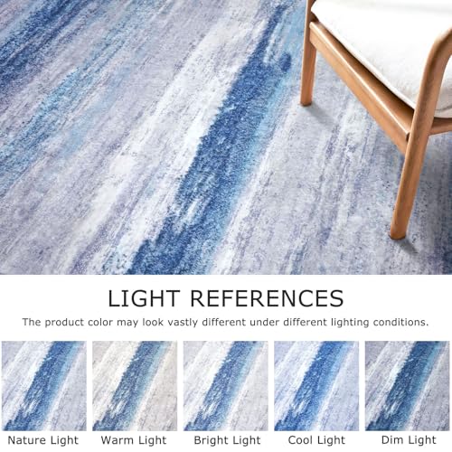 KOZYFLY Modern Abstract Hallway Runner Rug, 2x8 Washable Rug Runner Non-Slip Soft Striped Kitchen Runner Rugs, Print Distressed Blue/Grey/Beige Carpet Runner for Entryway Bathroom Laundry Room Foyer