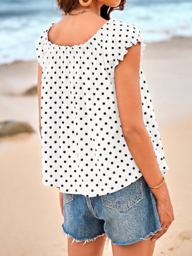 Image of Tankaneo Women Summer Tie Front Tank Tops Cap Sleeve Pleated Babydoll Tops Casual Loose Fit Going Out Flowy Shirt