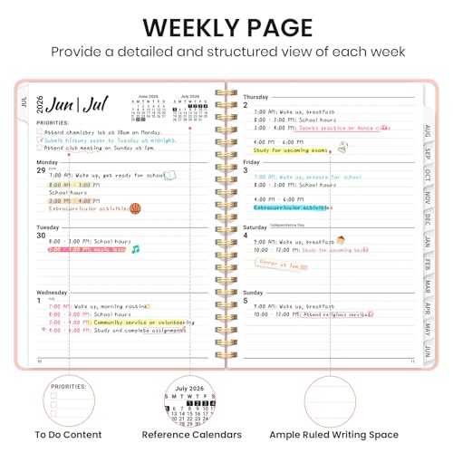 Planner 2026-2027 for Women & Men, Academic Monthly and Weekly Calendar Planner, Jul 2026 - Jun 2027, A5 (6.3" x 8.5"), Teacher Student Planning Book with Tabs, Ideal for Office School Supplies - Pink - Image 4