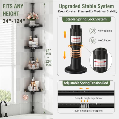 Image of 360 Rotating Corner Shower Caddy Tension Pole Organizer (Black)