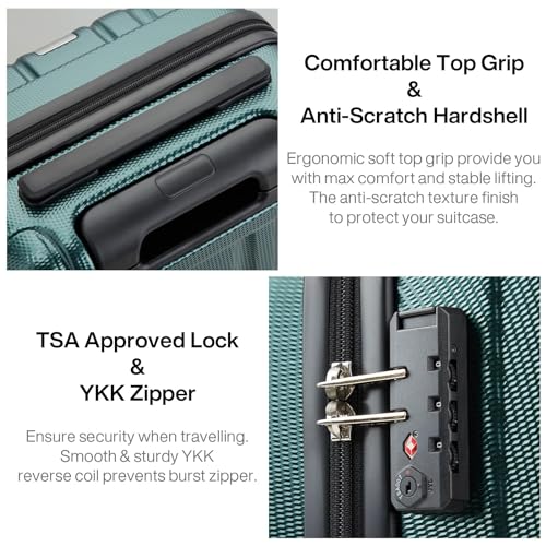 Image of Hanke 14 Inch Underseat Carry On Luggage with Wheels Hard Shell Suitcases Lightweight Small Luggage for Weekender Mini Suitcase Carry On Bag Travel Luggage for Travel Rolling Suitcase.(Blackish Green)