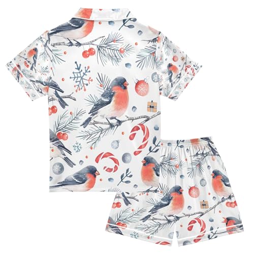 senya Red Bird and Tree Satin Summer Pajama Sets Silk Short Sleeve Button Down Sleepwear2
