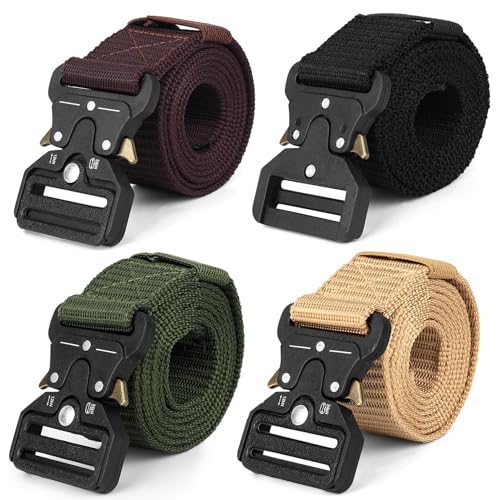 4 Stück Taktischer Gürtel Herren, Militär Arbeitsgürtel Herren Damen, 125cm Verstellbarer Unisex Arbeits Gürtel Arbeitshose für Rettungsdienst Feuerwehr Tactical Belts, Schnellverschluss(4 Farben)