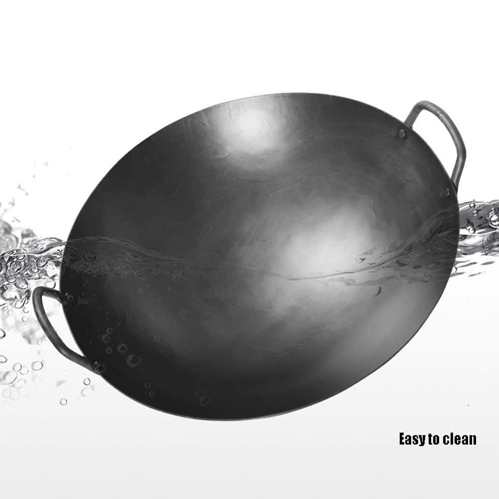 Wok in ghisa a Due Manici, Wok da Campeggio all'aperto di Alta qualità Wok Grande, Antiaderente, Non Rivestito, in ghisa con Due Orecchie,45