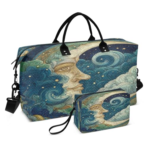 Crescent Moon Face Travel Duffel Bag for Men Women with Makeup Bag Weekend Overnight Carry On Bags for Workout Gym Travelin