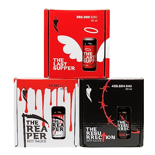I LOVE SPICY Set di Salsa Piccante: The Reaper, The Resurrection, The Last Supper Salsa Piccante Estrema con Carolina Reaper e Trinidad Scorpion Moruga Chili (3x20ml con Pipetta)