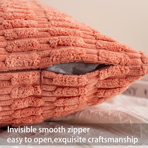 Image of Aegero Pack of 2 Corduroy Decorative Throw Pillow Covers 18x18 Inch, Orange | Fall Soft Striped Pillow Covers Modern Farmhouse Home Decor Christmas Throw Pillow Covers for Sofa Living Room Couch Bed