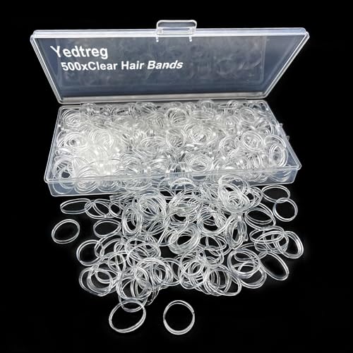 Yedtreg Lot de 500 petits élastiques transparents en caoutchouc avec boîte pour femmes, enfants, tresses, barbe, etc