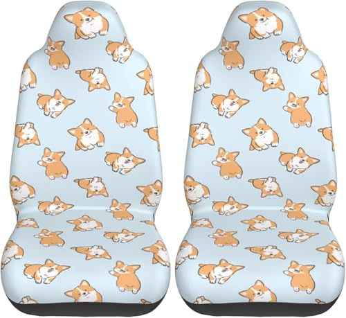 かわいい コーギー 犬柄 カーシートカバー 2枚セット 前席用 軽 防汚 気性 洗える 普通車 適用 フロント 軽自動車 シートカバー 背面フルカバー ブラック 運転席 助手席 車用 シート カバー おしゃれ プレゼント