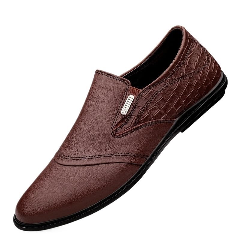 Dress Formal Shoes for Men Wedding Prom Vintage Breathable Pu Leather Prom Wedding Anti-Slip Non Slip Rubber Sole Block Heel Low Top Casual Slip On