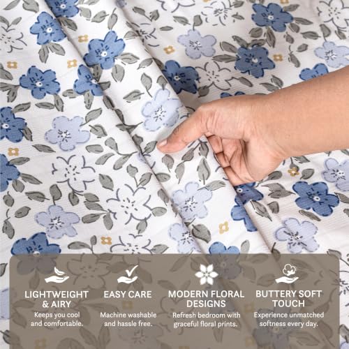 Image of Home Elegance from House of Mytrident | Linen Feel Bed Sheet for Double Bed King Size with Two Pillow Covers | Ultrasoft | Floral 274cm x 250cm | myTrident - Zest Blue