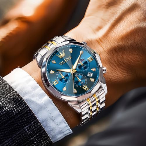 Image of OLEVS Watches for Men Luxury Diamond Casual Large Dial Watches Stainless Steel Waterproof Business Dress Analog Luminous Date Mens Watches
