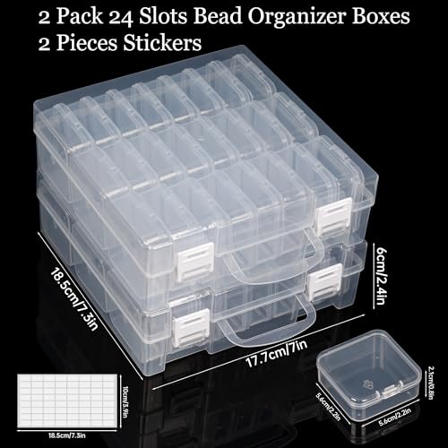 Image of Bead Organizer Box, Small Storage Containers, Craft Storage Box Rhinestone Organizer With Hinged Lid for Seeds Art Craft (2 Pack - 24 Slots Transparent)