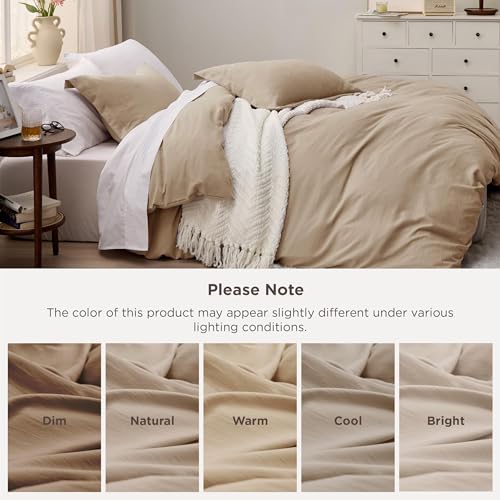 Image of Bedsure Light Brown Duvet Cover King Size - 3 Pieces Prewashed Cotton-Like Extra Soft Bedding Set, Includes 1 Duvet Cover 104x90 Inches with Zipper Closure & 2 Pillow Shams, Comforter Not Included