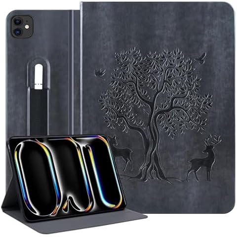 HFcoupe for M4 iPad Pro Case 11 inch 2024, Ultra Thin iPad Pro 5th Gen Cases with Elastic Pencil Holder and Magnetic Closure, Auto Wake/Sleep Embossed Folio Cover for iPad 11 Pro, Black Cover
