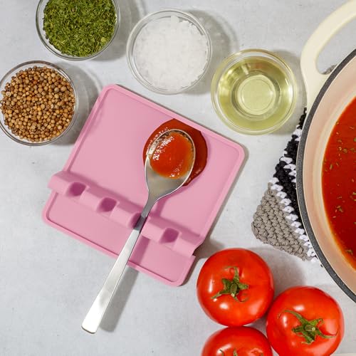 Image of Zulay Kitchen Silicone Utensil Rest with Drip Pad for Multiple Utensils - BPA-Free, Heat-Resistant Spoon Rest & Spoon Holder for Stove Top - Kitchen Utensil Holder for Ladles & Tongs - Pink