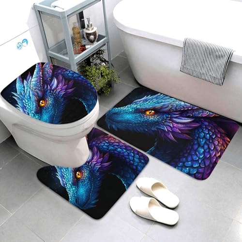 Alfombrilla de baño juego de 3 alfombras moradas de microfibra con funda de inodoro lavable 4